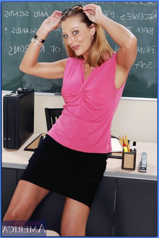 16P Luscious teacher in miniskirt Brenda James puts her assets on display