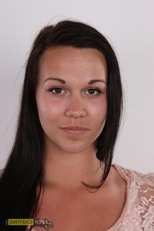 20P Brunette amateur Michaela sets her tan lined body free of clothing