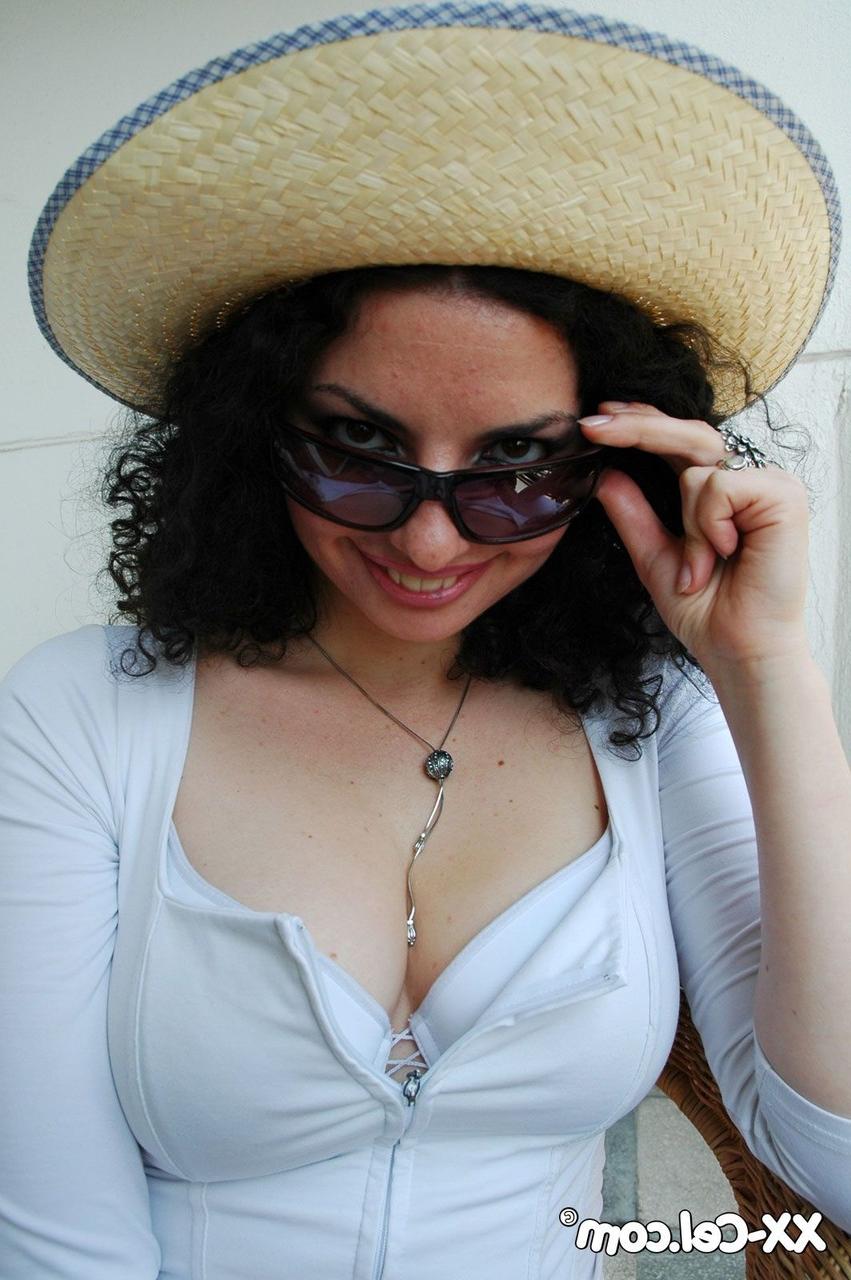 20P Sweet amateur girl Sofia strips and displays her big juggs outdoors