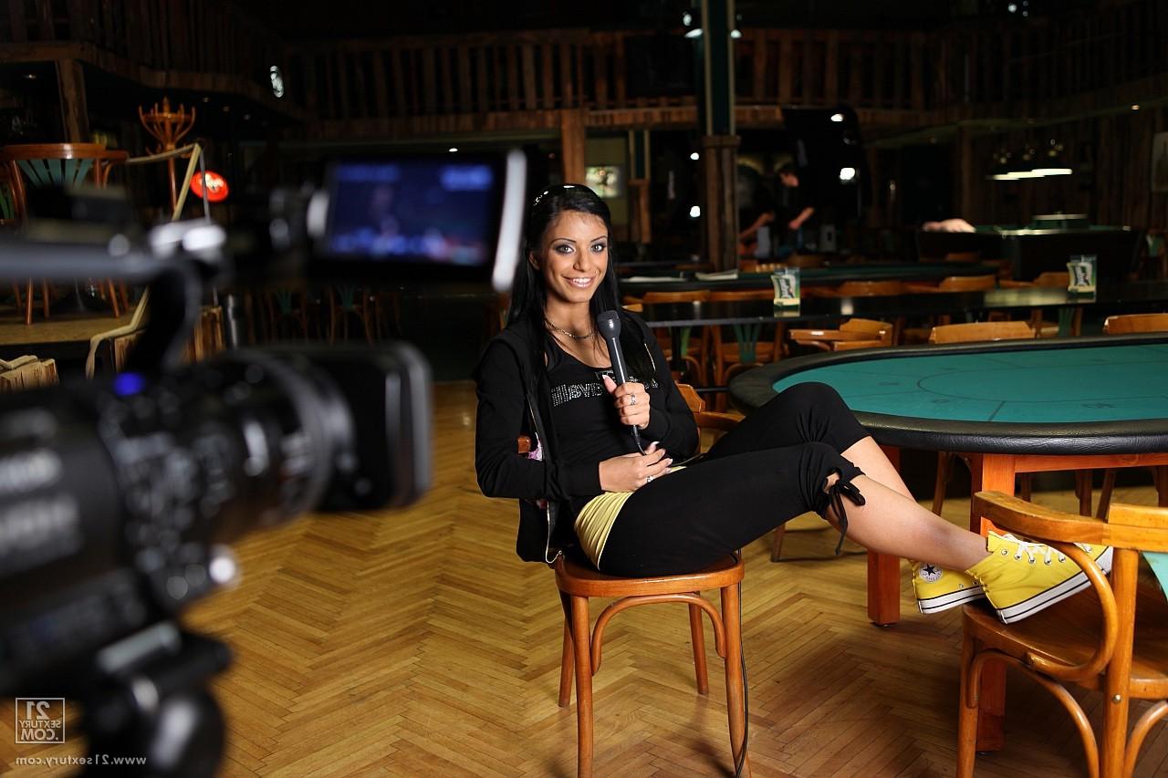17P Hungarian stunner Kyra Black tease with a microphone during an interview