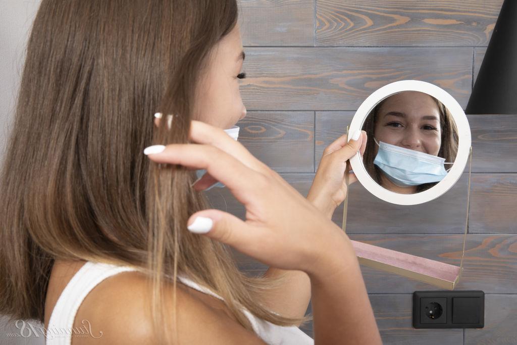 16P Nice teen Hazel Grace removes a surgical mask and clothing before masturbating