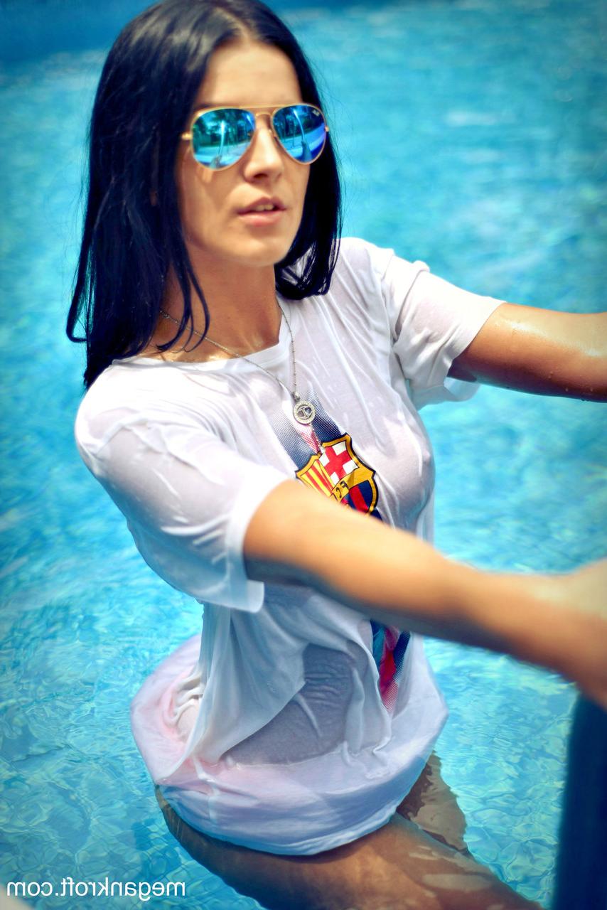 15P Sexy brunette Megan Kroft flashes her tiny tits & her big ass by the pool
