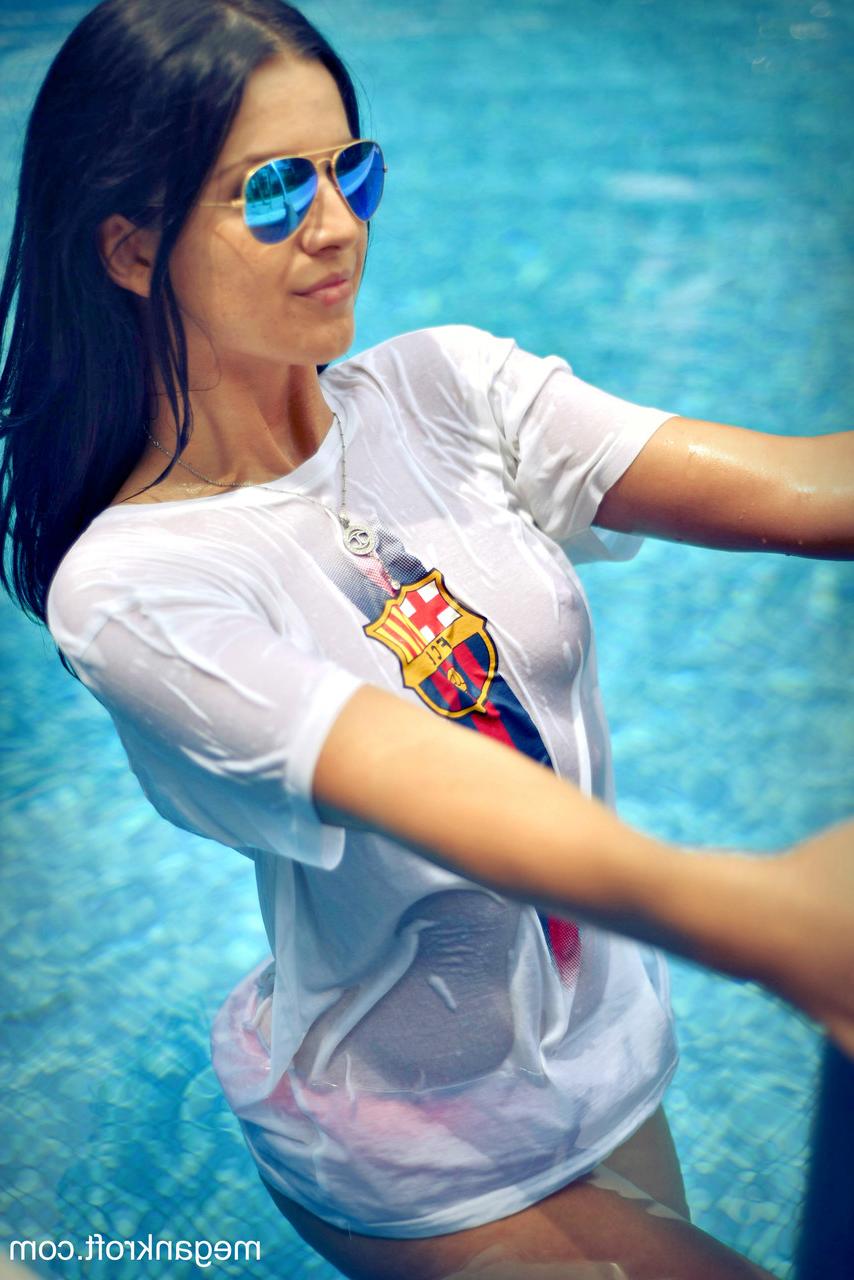 15P Sexy brunette Megan Kroft flashes her tiny tits & her big ass by the pool