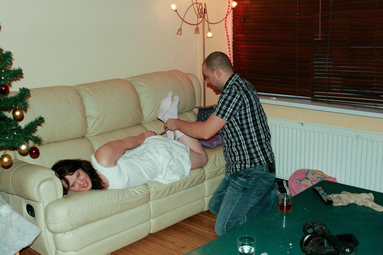 18P Man returned after hogtied Amy on the couch to take off her clothes