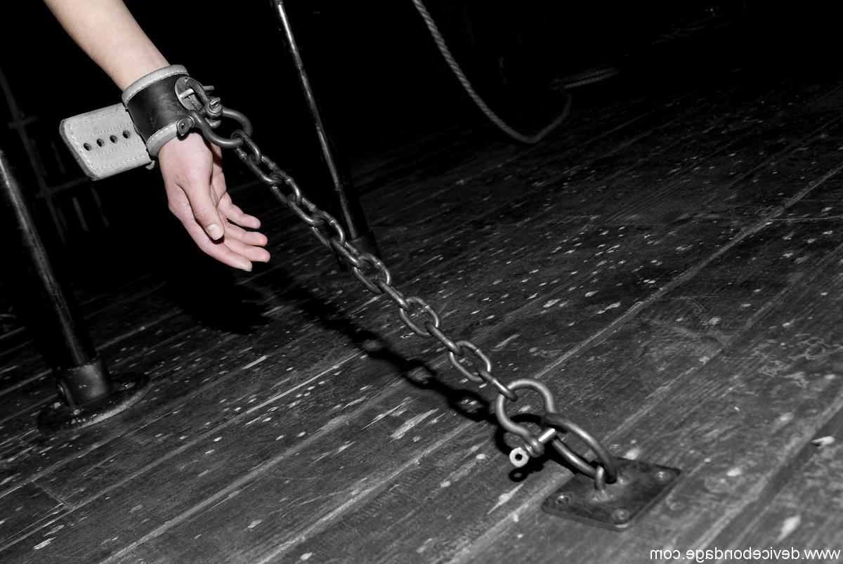 17P Naked girl Circe Borges is masturbated against her will in chains and cuffs