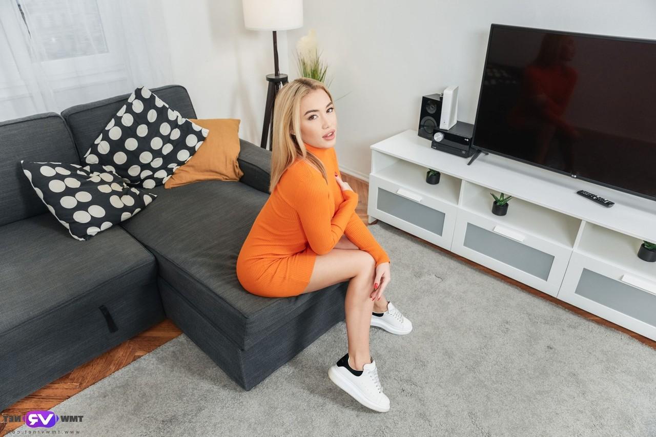 16P Blonde teen Rika Fane fingers her horny pussy in running shoes