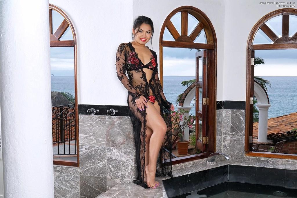 15P A garota asiática Cindy Starfall mostra sua bunda legal e fenda enquanto toma banho