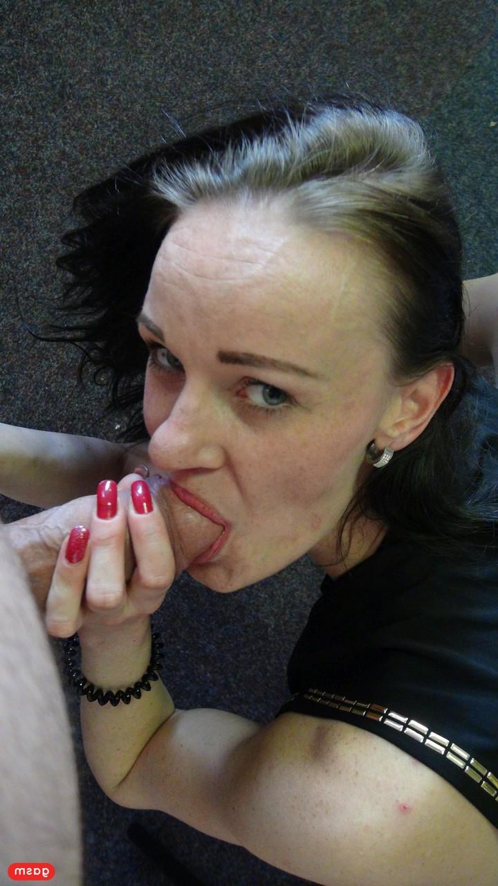 15P Skinny mature in sheer nylons bends over and slides a fat dick in her mouth