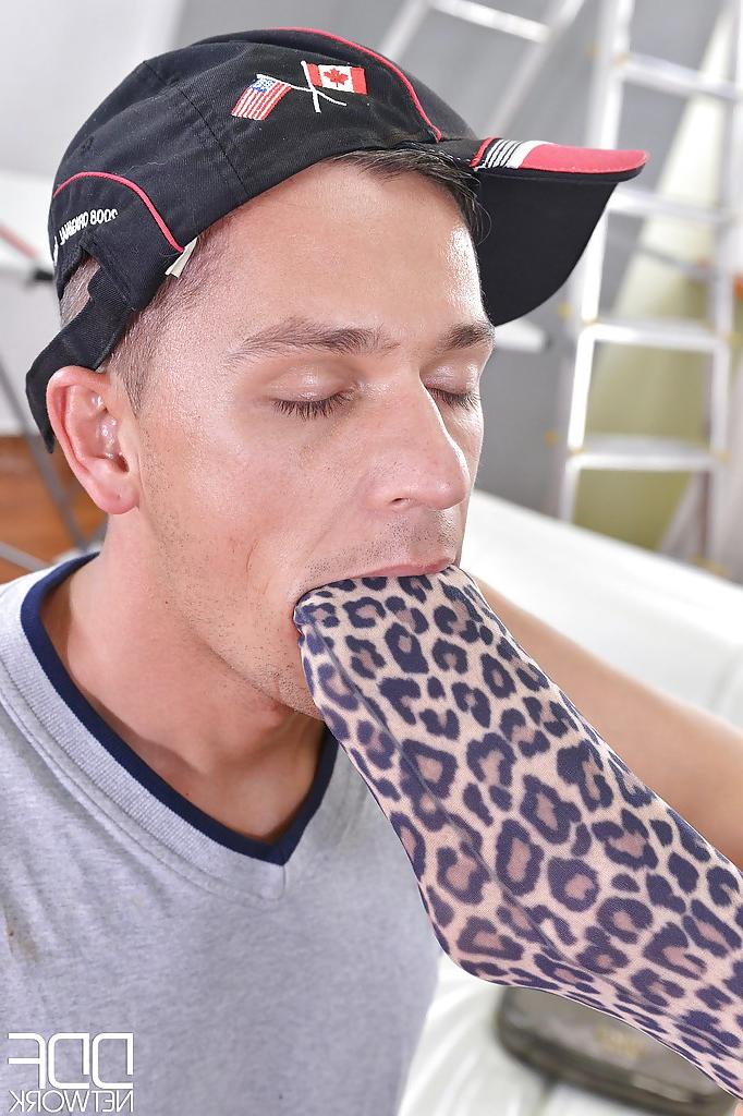 16P Sabrina Moor is doing footjob and has her feet licked in close up