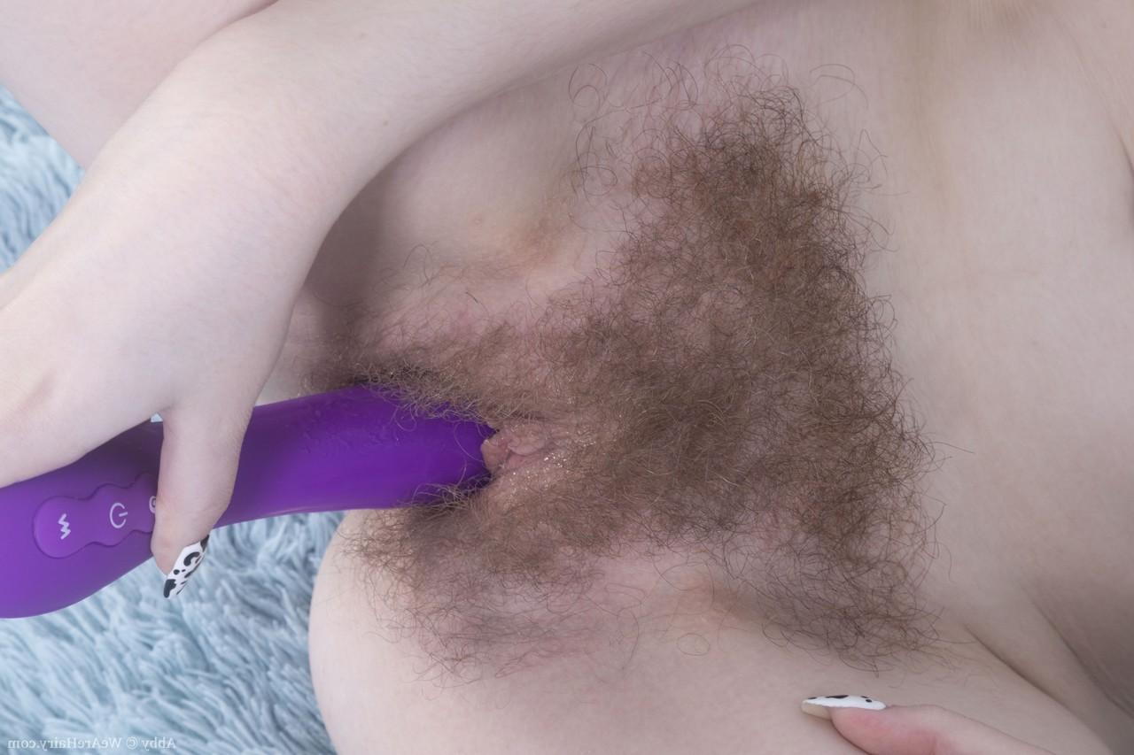 20P Blonde in glasses Abby spreads and toys her hairy pussy up close