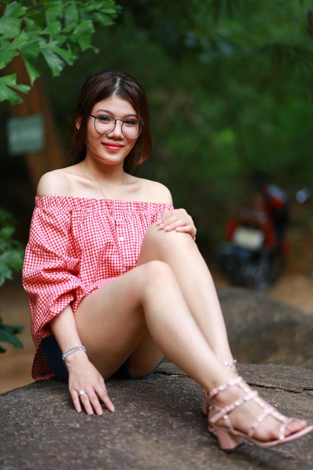 20P Pretty Asian girl with eyeglasses posing in her hot outfit in nature