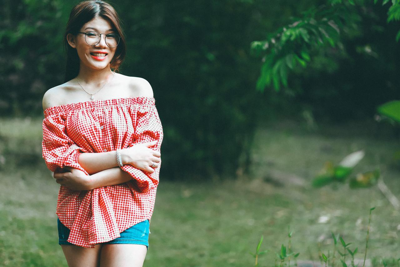 20P Pretty Asian girl with eyeglasses posing in her hot outfit in nature