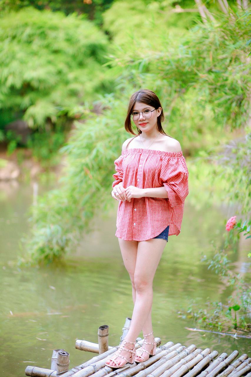 20P Pretty Asian girl with eyeglasses posing in her hot outfit in nature