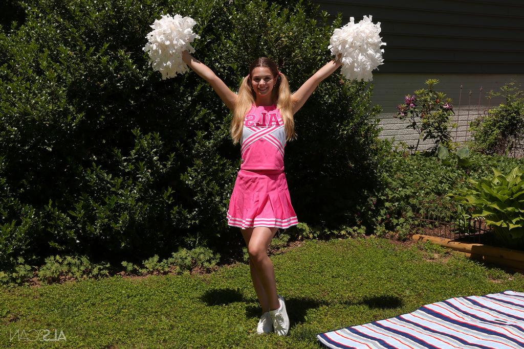 16P Teen cheerleader Molly Little gives a cheer before vaginal play