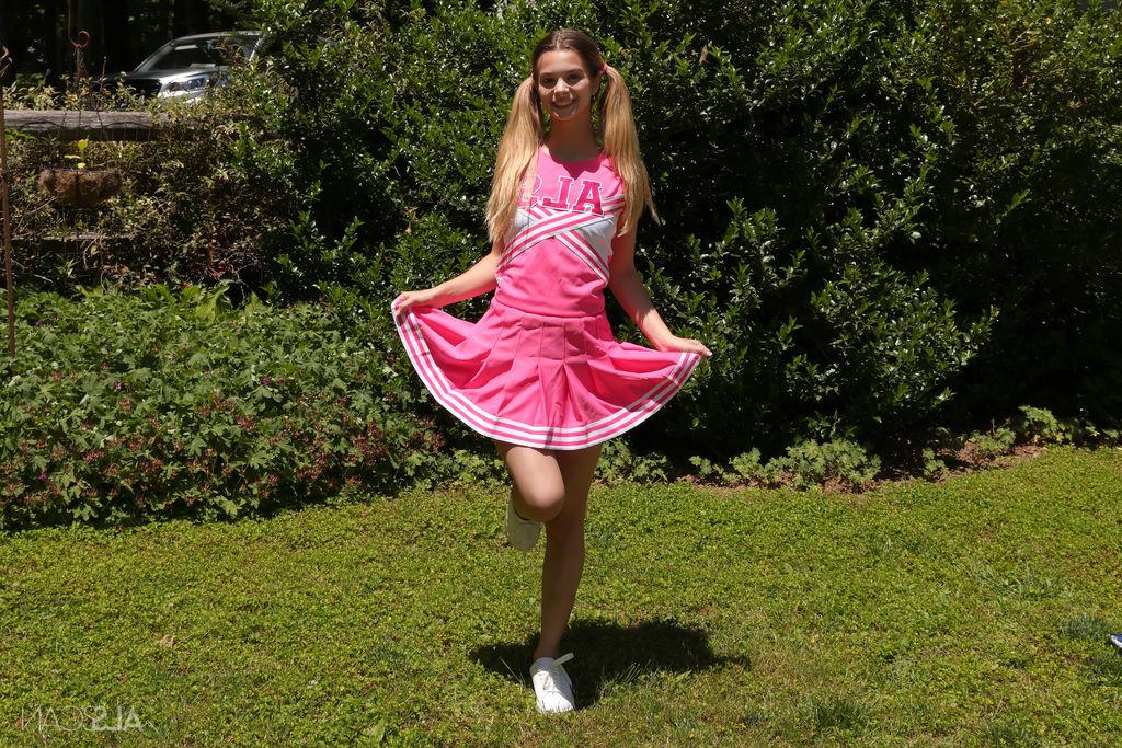 16P Teen cheerleader Molly Little gives a cheer before vaginal play