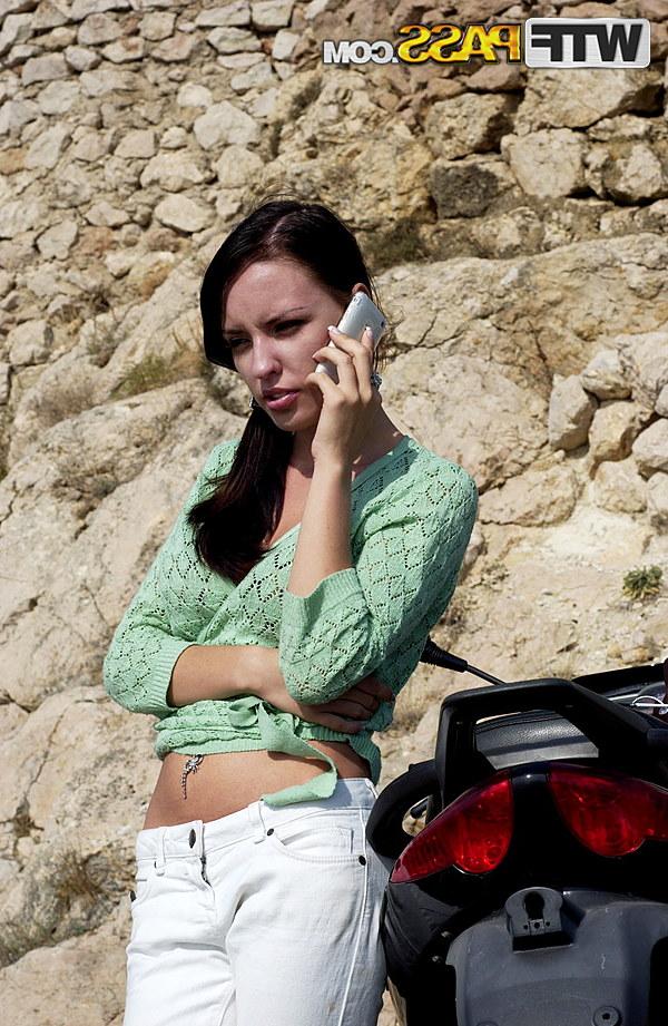 16P Sweet brunette Aurita gets completely naked on uninhabitable terrain