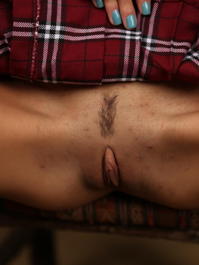 18P Petite girl Janice Griffith frees her tight slit from upskirt panties