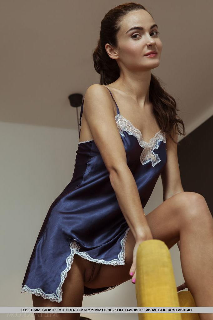 18P Young beauty Onorin removes satin lingerie to pose naked by herself