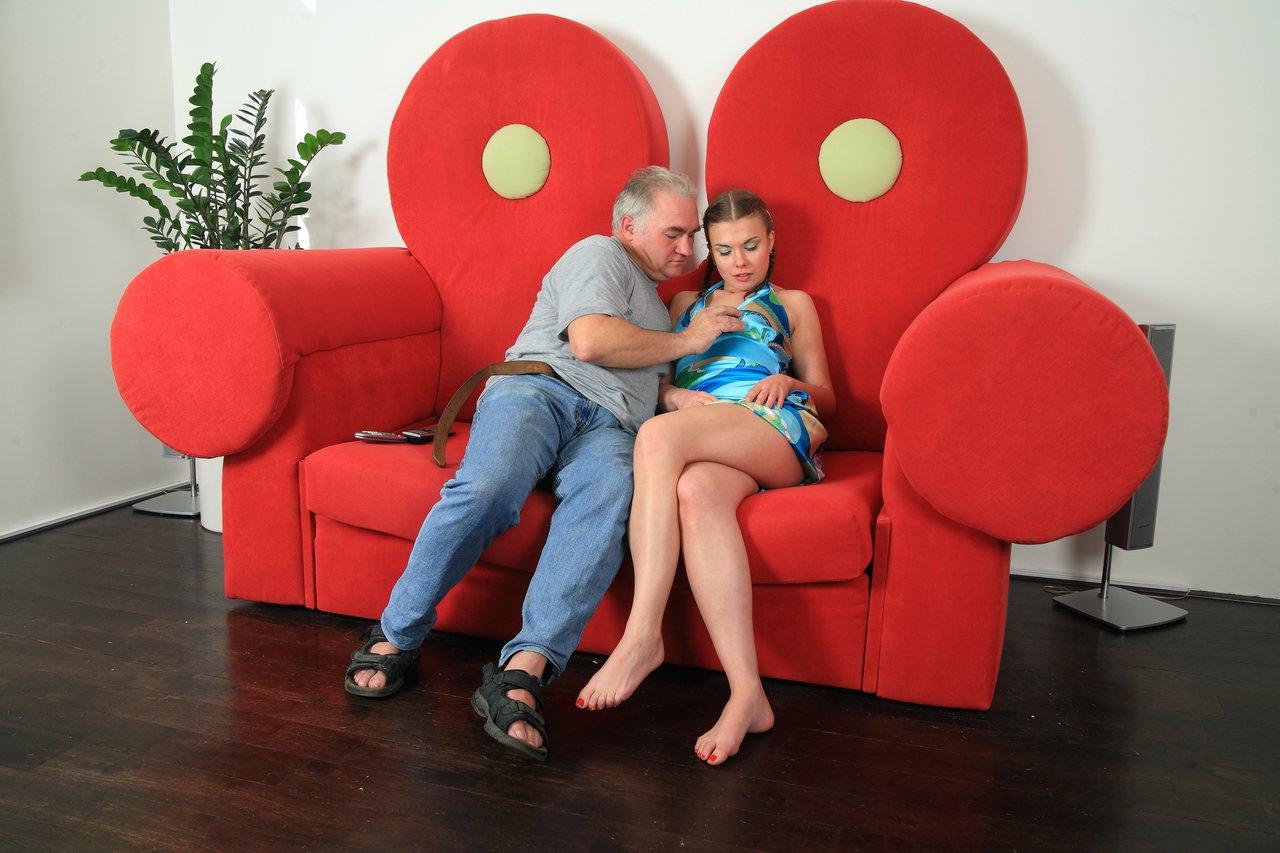 20P Cute teen with pigtails Krista kisses an old dude's cock before getting fucked