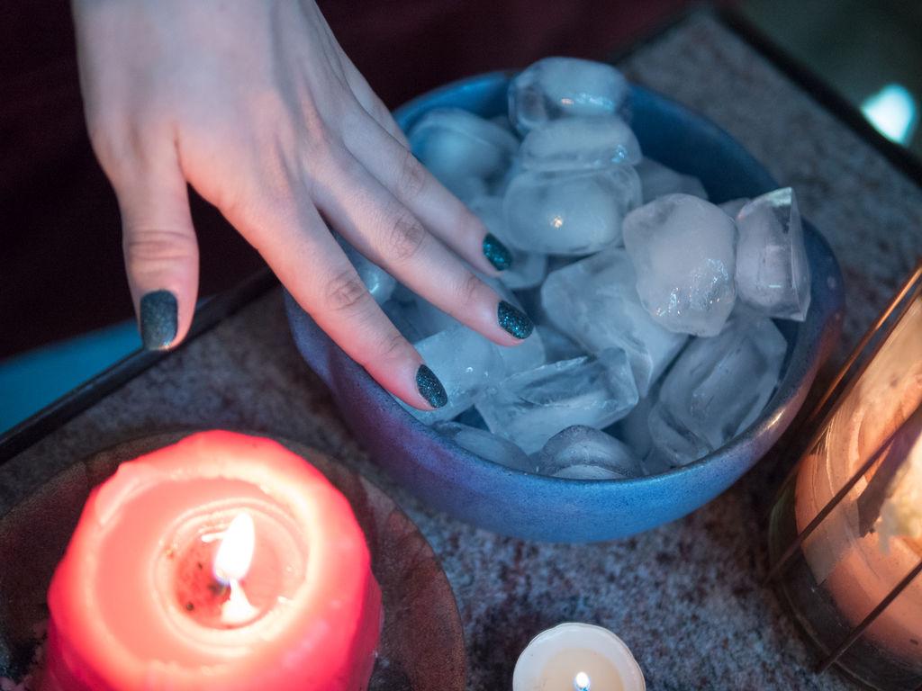 16P Horny teen Rubi pleasures herself with ice cubes by candlelight