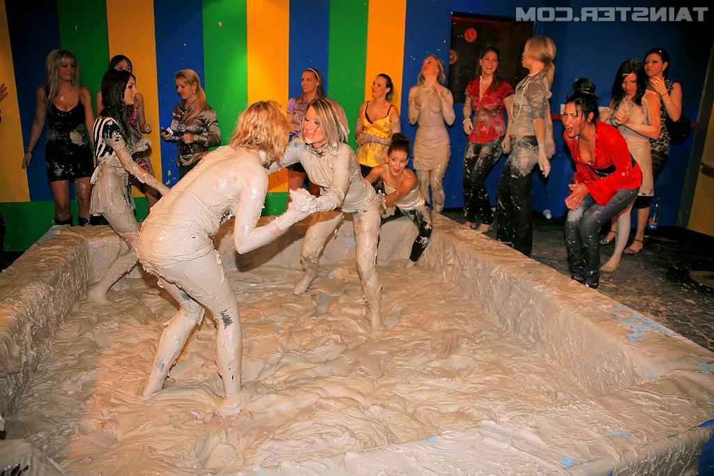 16P Kinky european babes with petite bodies are into messy mudwrestling