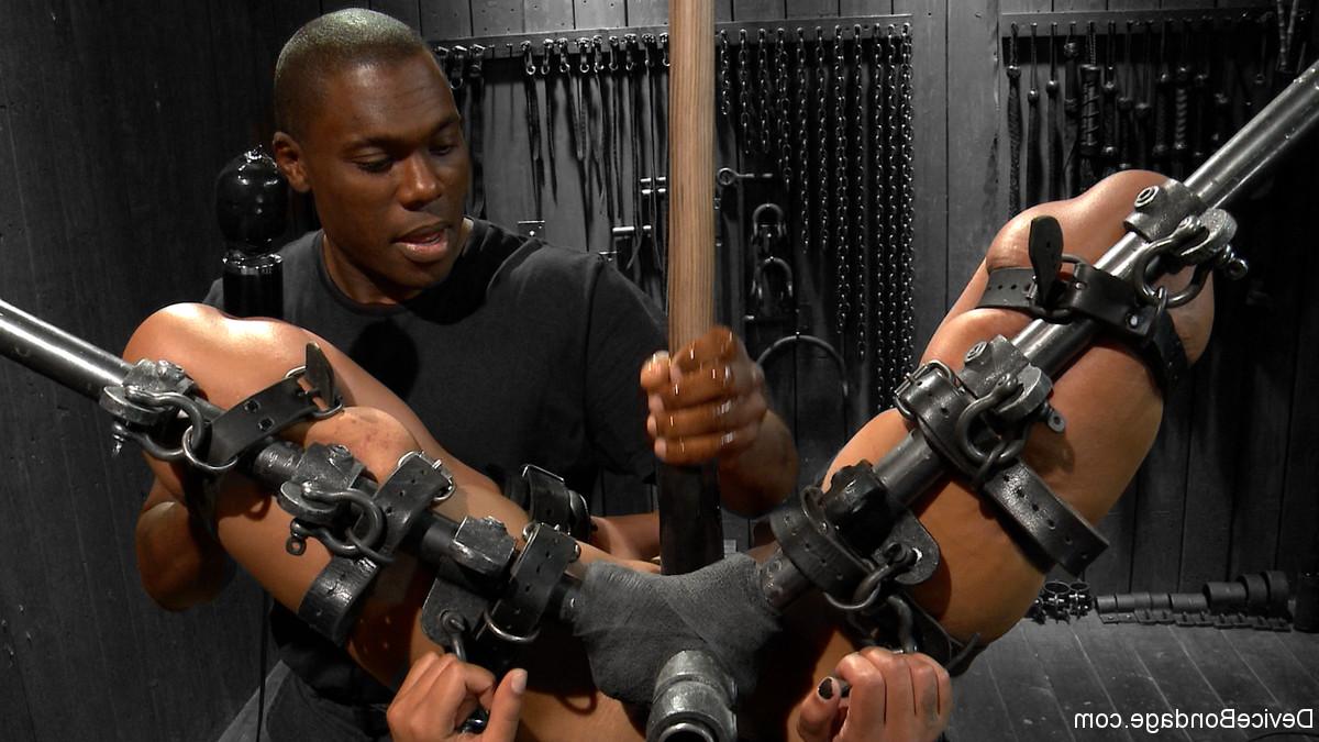 20P Horny ebony babe Skin Diamond gets restrained & toyed in metal bondage action