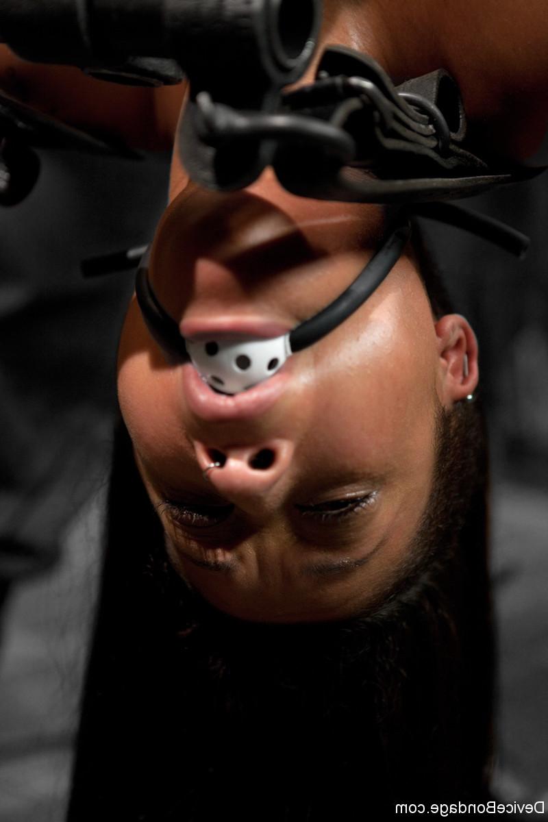 20P Horny ebony babe Skin Diamond gets restrained & toyed in metal bondage action