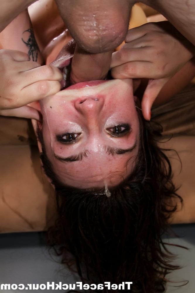 15P Brunette slut stretches her mouth during a messy throat fuck session