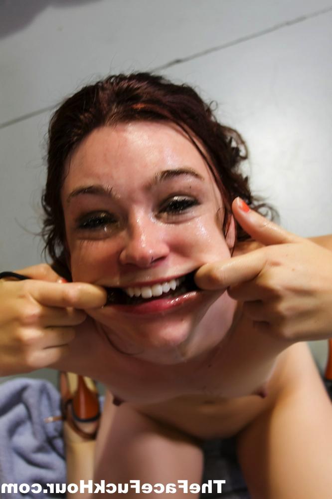15P Brunette slut stretches her mouth during a messy throat fuck session