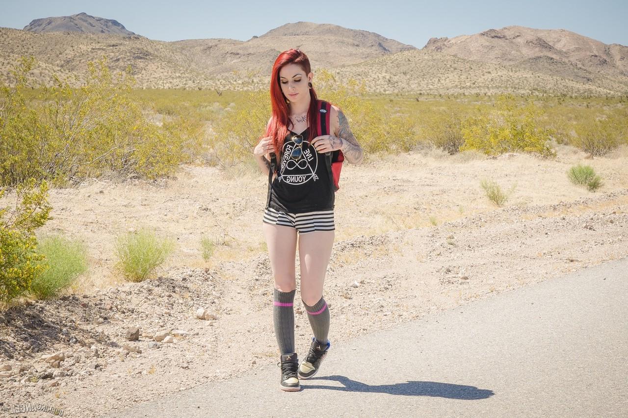 17P Red head hiker Sheena Rose fucks doggystyle in the desert for a ride