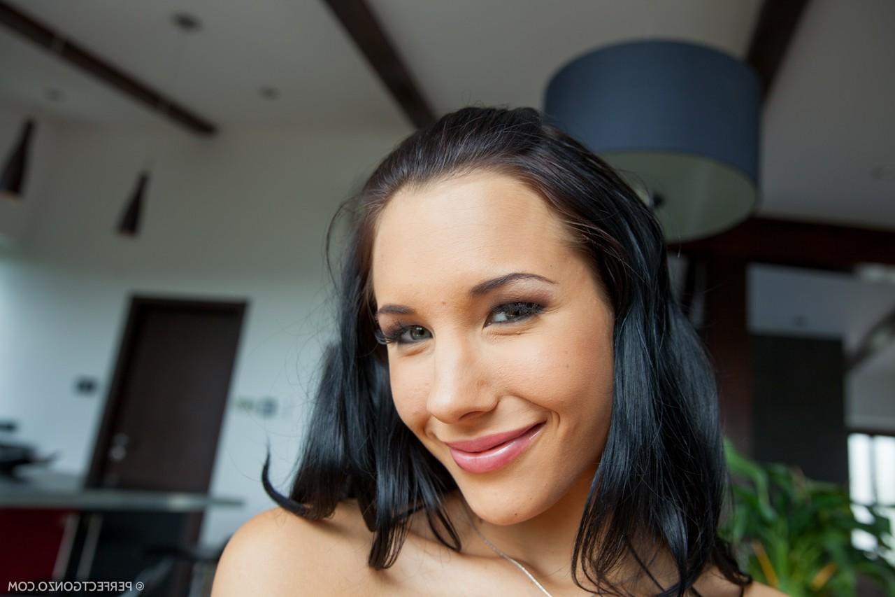16P Pretty brunette Kyra Hot fondles her big boobs before toying her vagina