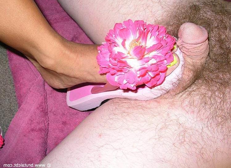 15P Blonde chick smacks her submissive lover's small cock with a flip-flop