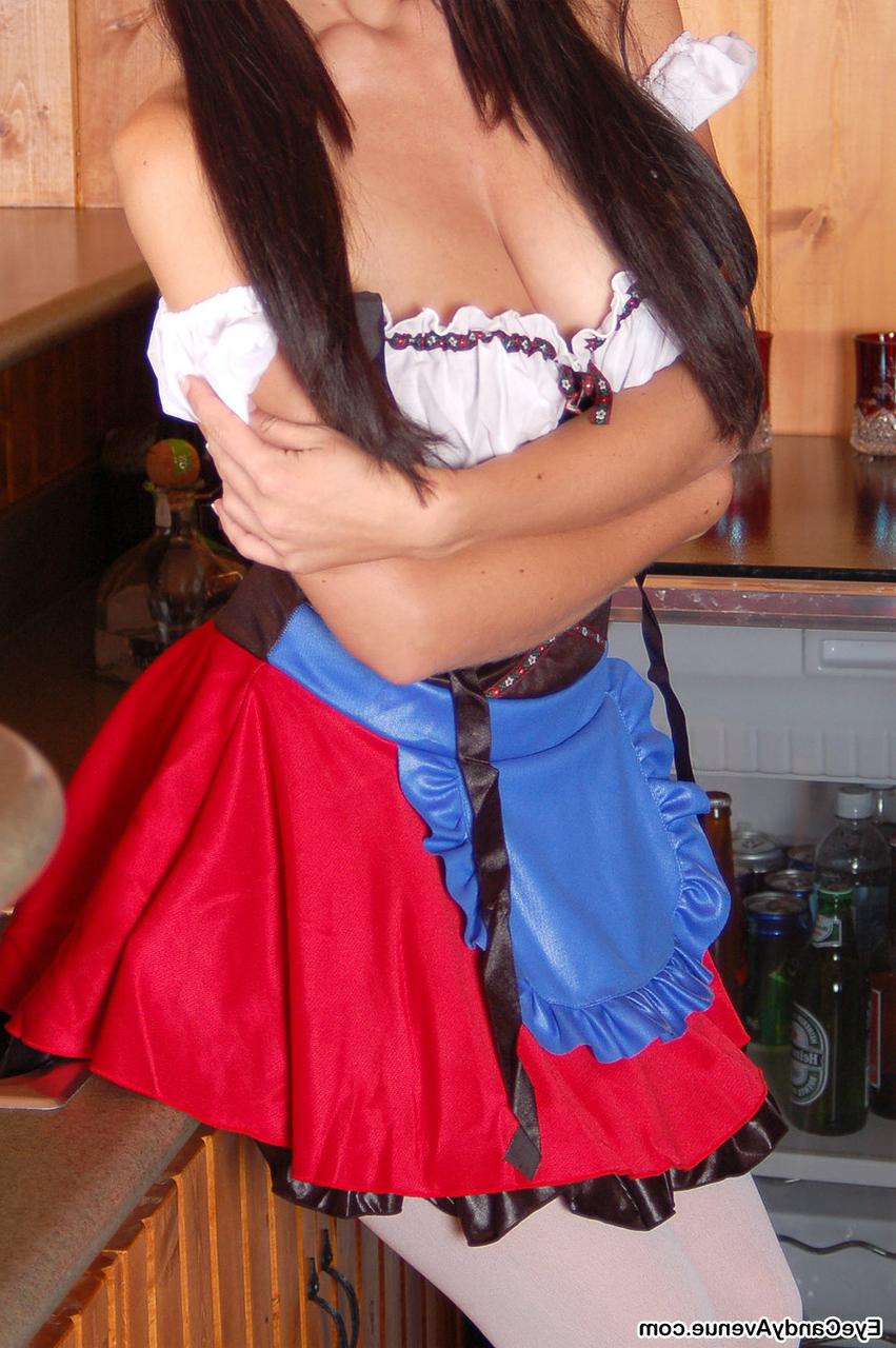 16P First timer Chrissy doffs her Bavarian beer serving outfit in white stockings