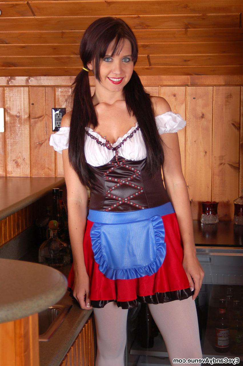16P First timer Chrissy doffs her Bavarian beer serving outfit in white stockings