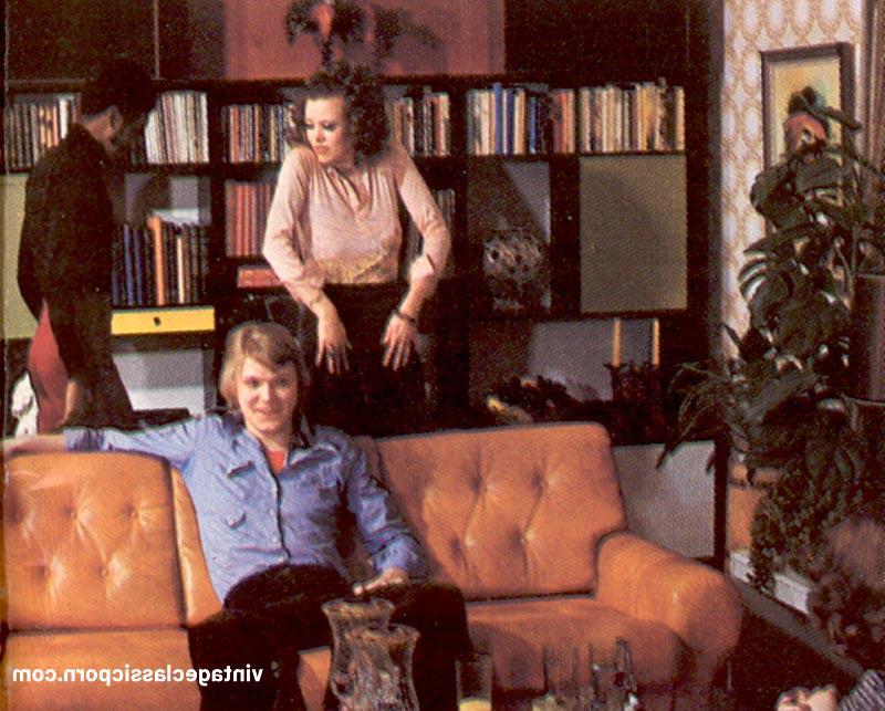 9P All-natural vintage pornstars getting involved in a wild orgy on the sofa