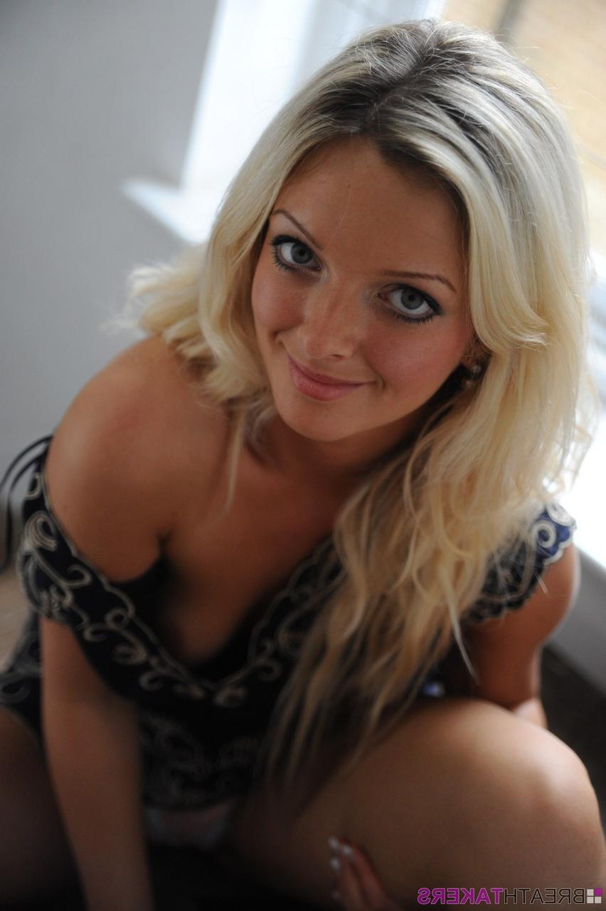 12P Blonde model Zuziana bares her boobs after exposing upskirt panties