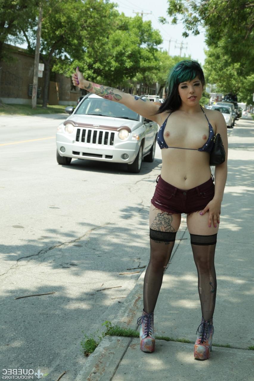 20P Shapely girl with tattoos Victoria Toxic hitchhiking for a ride