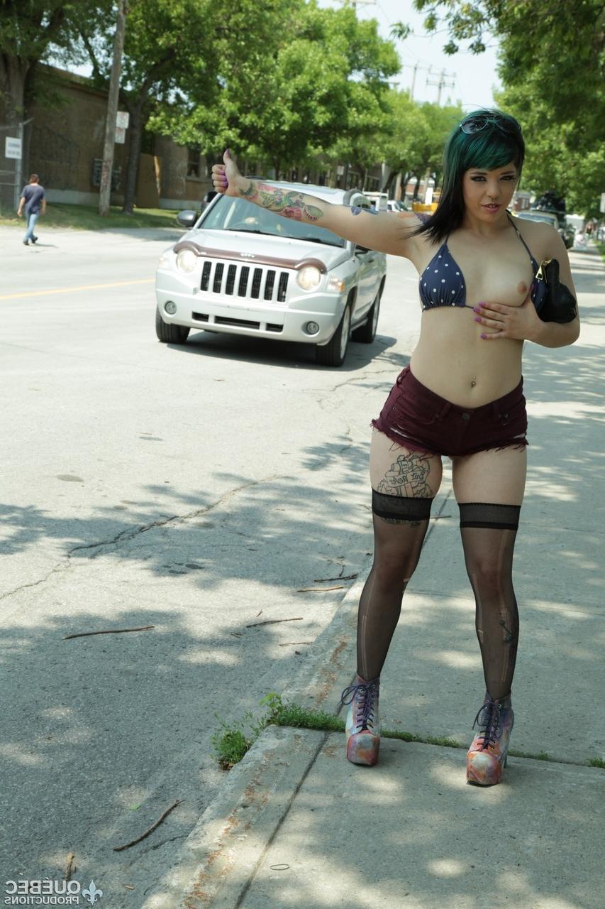 20P Shapely girl with tattoos Victoria Toxic hitchhiking for a ride