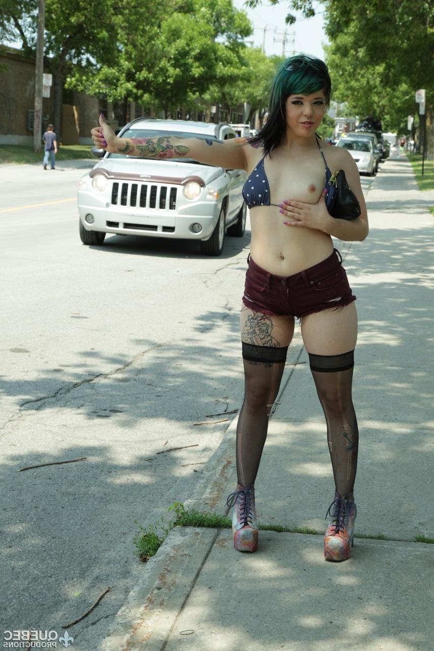 20P Shapely girl with tattoos Victoria Toxic hitchhiking for a ride