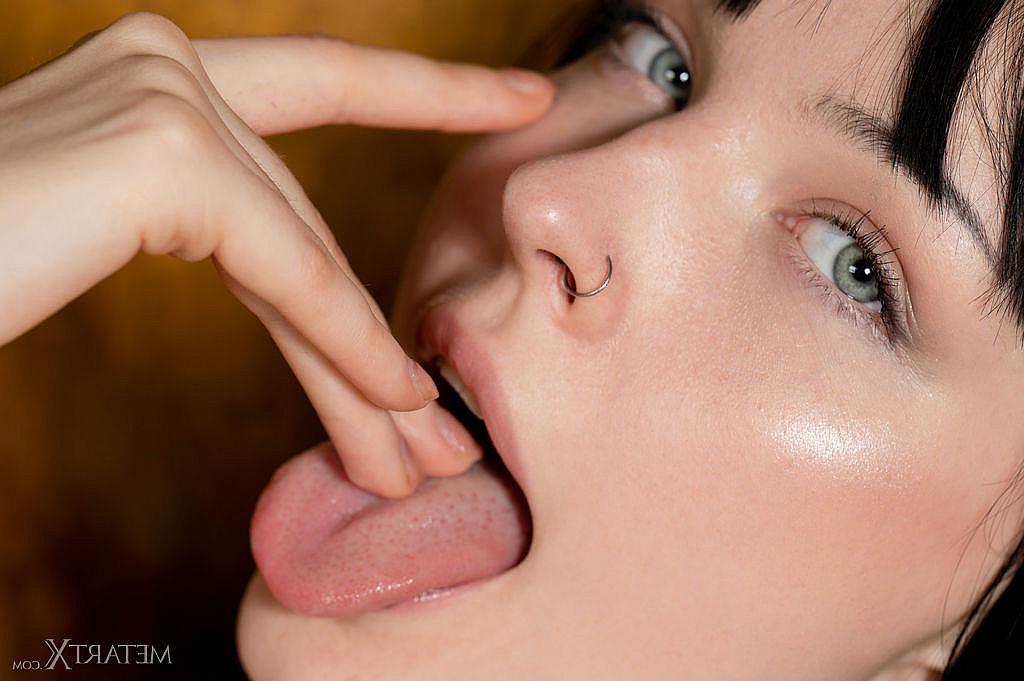 15P Brunette teen Amelia Riven fingers her moist pussy in the nude
