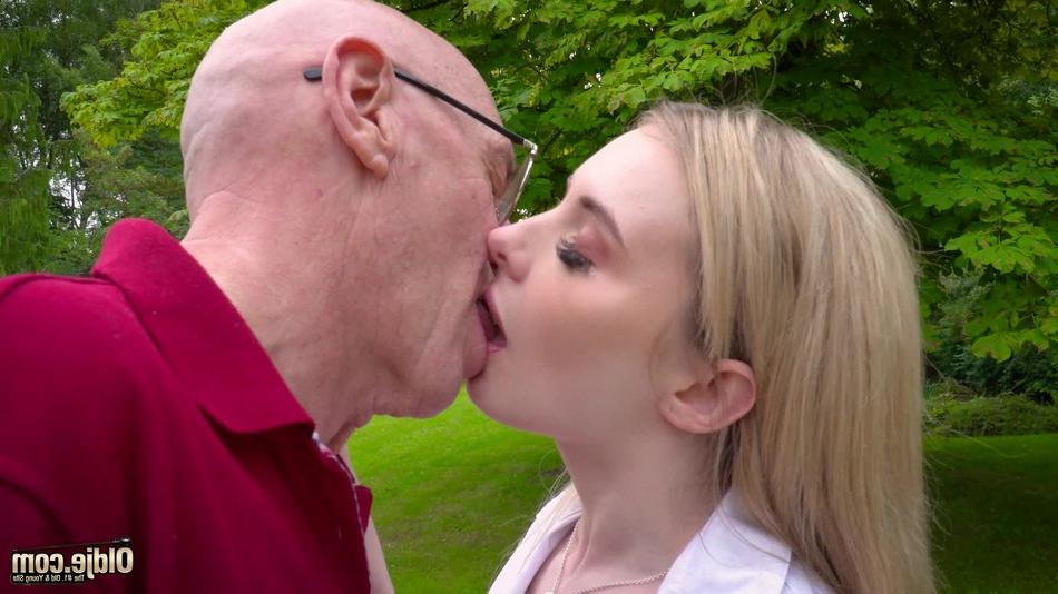 16P Blonde teen kisses an old woman on the mouth and deepthroats her husband too