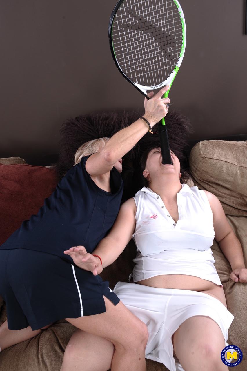 20P Mature coach with big tits spanks & toys lesbian tennis player Kimberly's muff