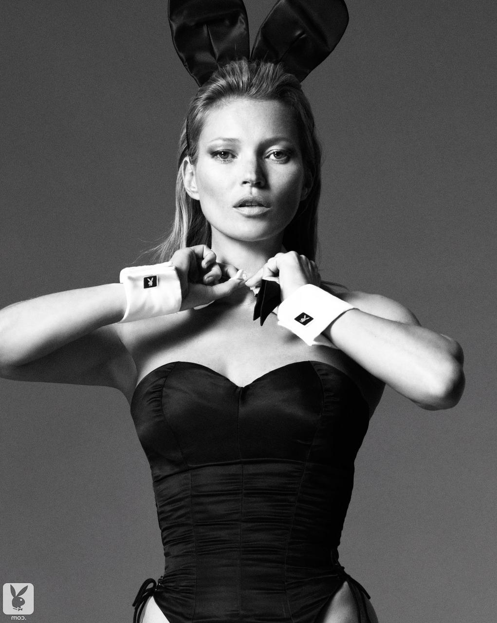 17P British model Kate Moss poses with playboy ears at various photoshoots