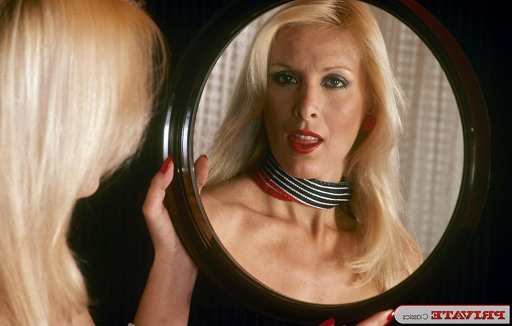 12P Blonde chick from the seventies seduces a man in long candy cane socks