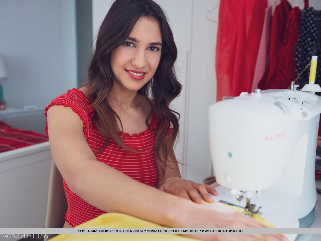 18P Nice teen Oceane gets completely naked while sewing clothes in her bedroom