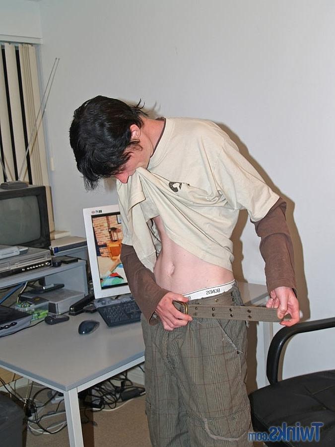 20P Slender twink Jackson C undresses and shows his pierced nips and masturbates