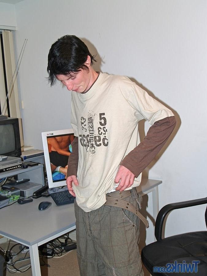 20P Slender twink Jackson C undresses and shows his pierced nips and masturbates