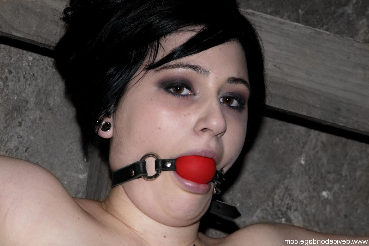 16P Dark haired Goth girl endures a bondage session while ball gagged
