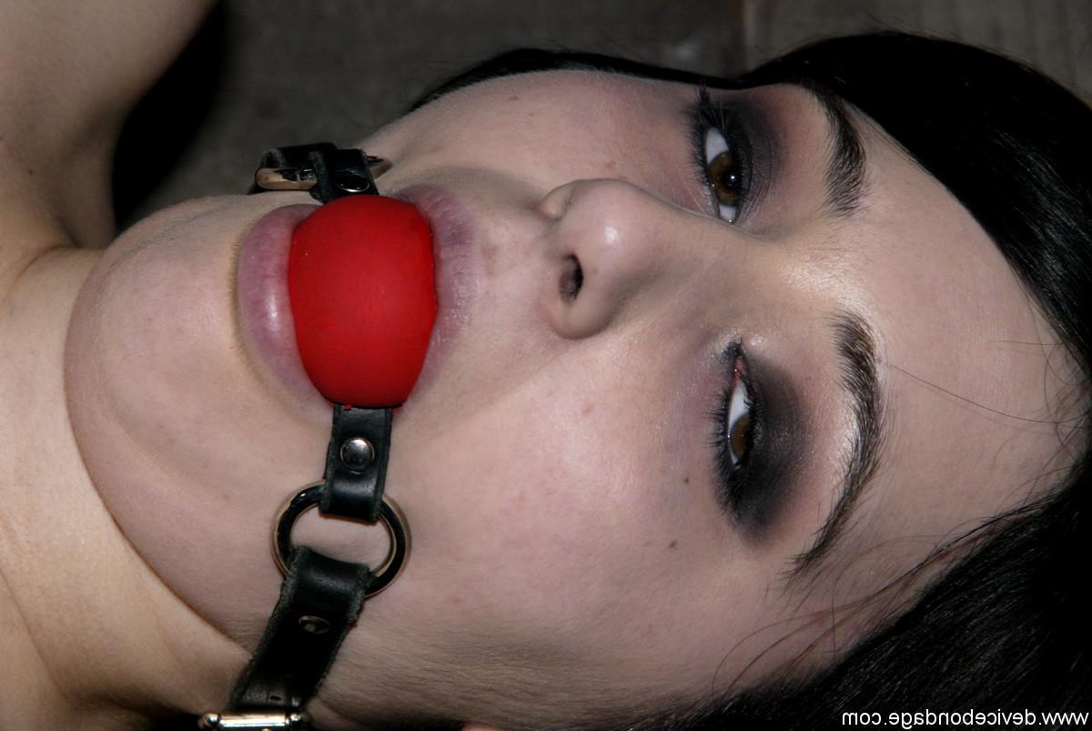 16P Dark haired Goth girl endures a bondage session while ball gagged