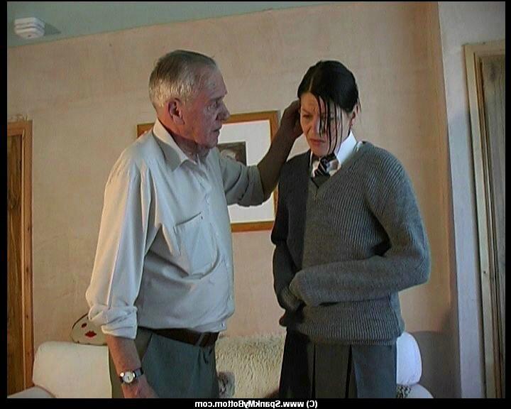 16P Dark haired schoolgirl has her bare ass paddled and caned by her old stepdad